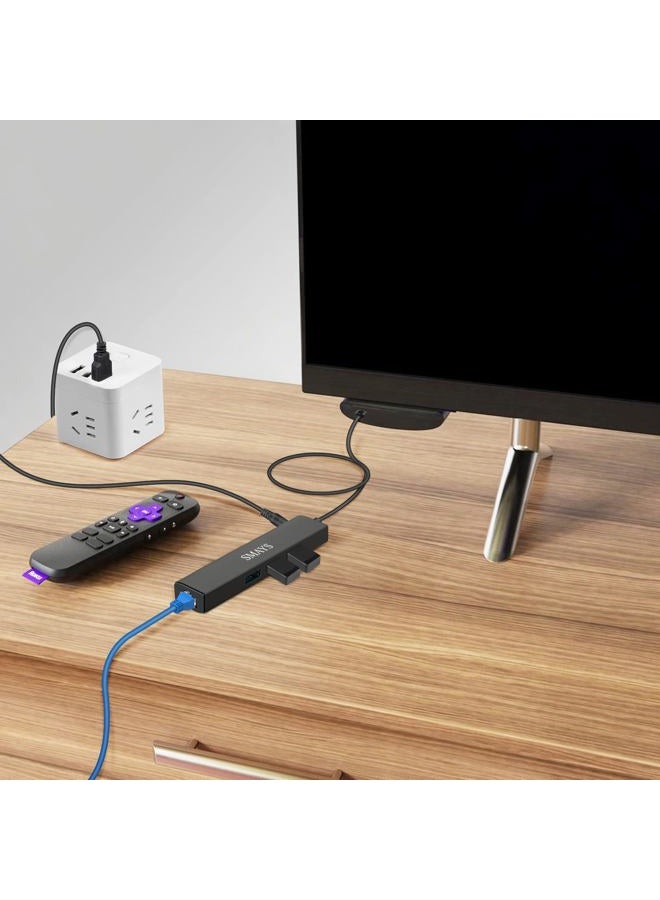 Smays USB Ethernet Adapter Replacement for Roku Express 4K+ 2021 and TV Stick Streaming Media Player - with Micro USB OTG Hub - Image 2
