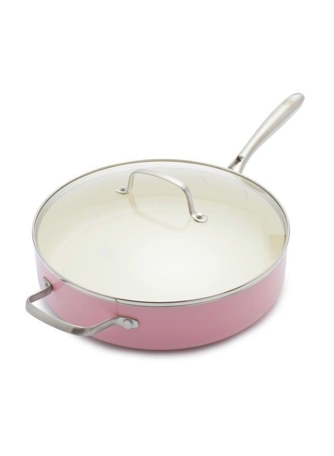 GreenLife Artisan Healthy Ceramic Nonstick, 5QT Saute Pan Jumbo Cooker with Helper Handle and Lid, Stainless Steel Handle, Induction, PFAS-Free, Dishwasher Safe, Oven Safe, Pink - Image 1