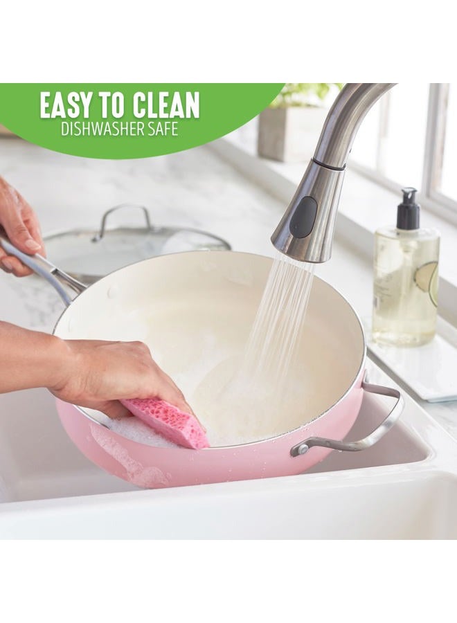 GreenLife Artisan Healthy Ceramic Nonstick, 5QT Saute Pan Jumbo Cooker with Helper Handle and Lid, Stainless Steel Handle, Induction, PFAS-Free, Dishwasher Safe, Oven Safe, Pink - Image 4