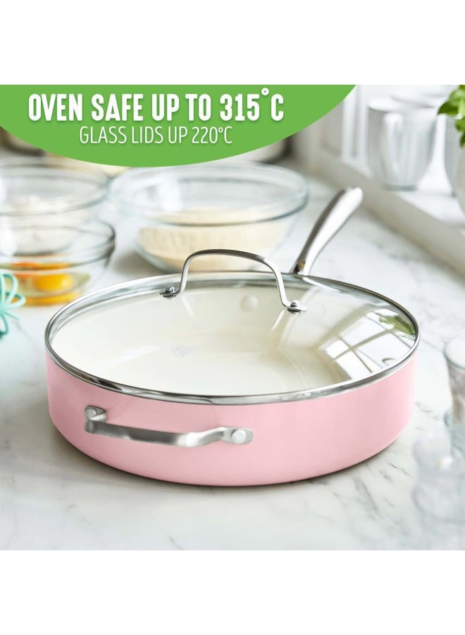 GreenLife Artisan Healthy Ceramic Nonstick, 5QT Saute Pan Jumbo Cooker with Helper Handle and Lid, Stainless Steel Handle, Induction, PFAS-Free, Dishwasher Safe, Oven Safe, Pink - Image 3