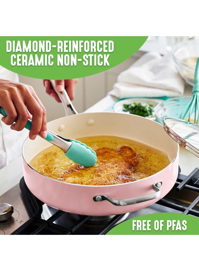 GreenLife Artisan Healthy Ceramic Nonstick, 5QT Saute Pan Jumbo Cooker with Helper Handle and Lid, Stainless Steel Handle, Induction, PFAS-Free, Dishwasher Safe, Oven Safe, Pink - Image 2