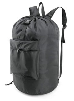Backpack Laundry Bag with Shoulder Straps and Mesh Pocket Durable Nylon Clothes Hamper Bag with Drawstring Closure, Portable with Handle Xlarge College Dorm Room Essentials for Travel Camp Black
