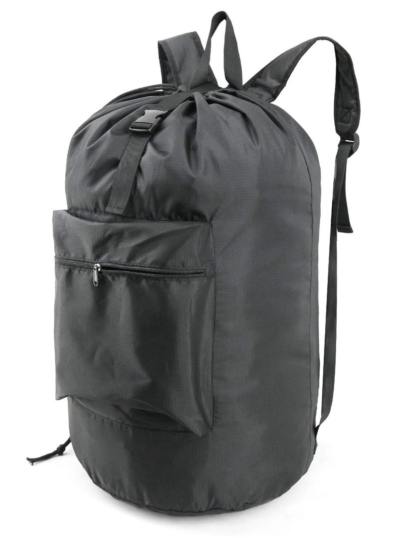SYOSI - Backpack Laundry Bag with Shoulder Straps and Mesh Pocket Durable Nylon Clothes Hamper Bag with Drawstring Closure, Portable with Handle Xlarge College Dorm Room Essentials for Travel Camp Black - Image 1