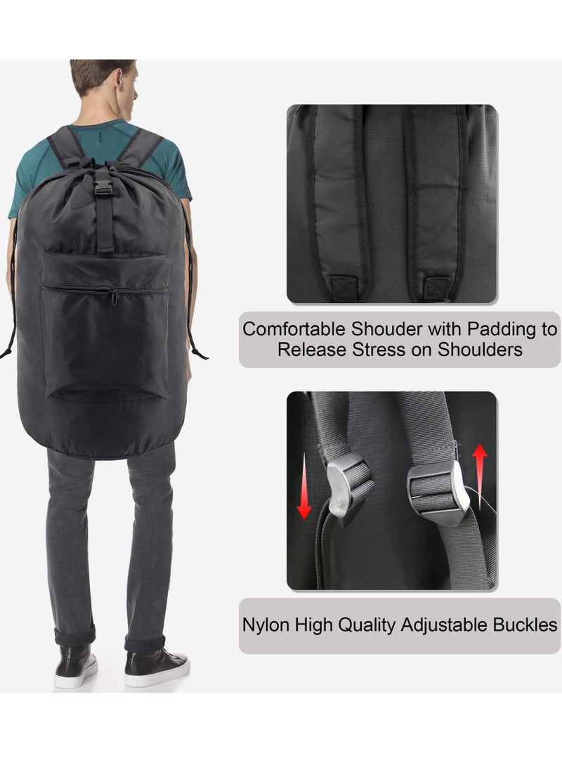SYOSI - Backpack Laundry Bag with Shoulder Straps and Mesh Pocket Durable Nylon Clothes Hamper Bag with Drawstring Closure, Portable with Handle Xlarge College Dorm Room Essentials for Travel Camp Black - Image 1