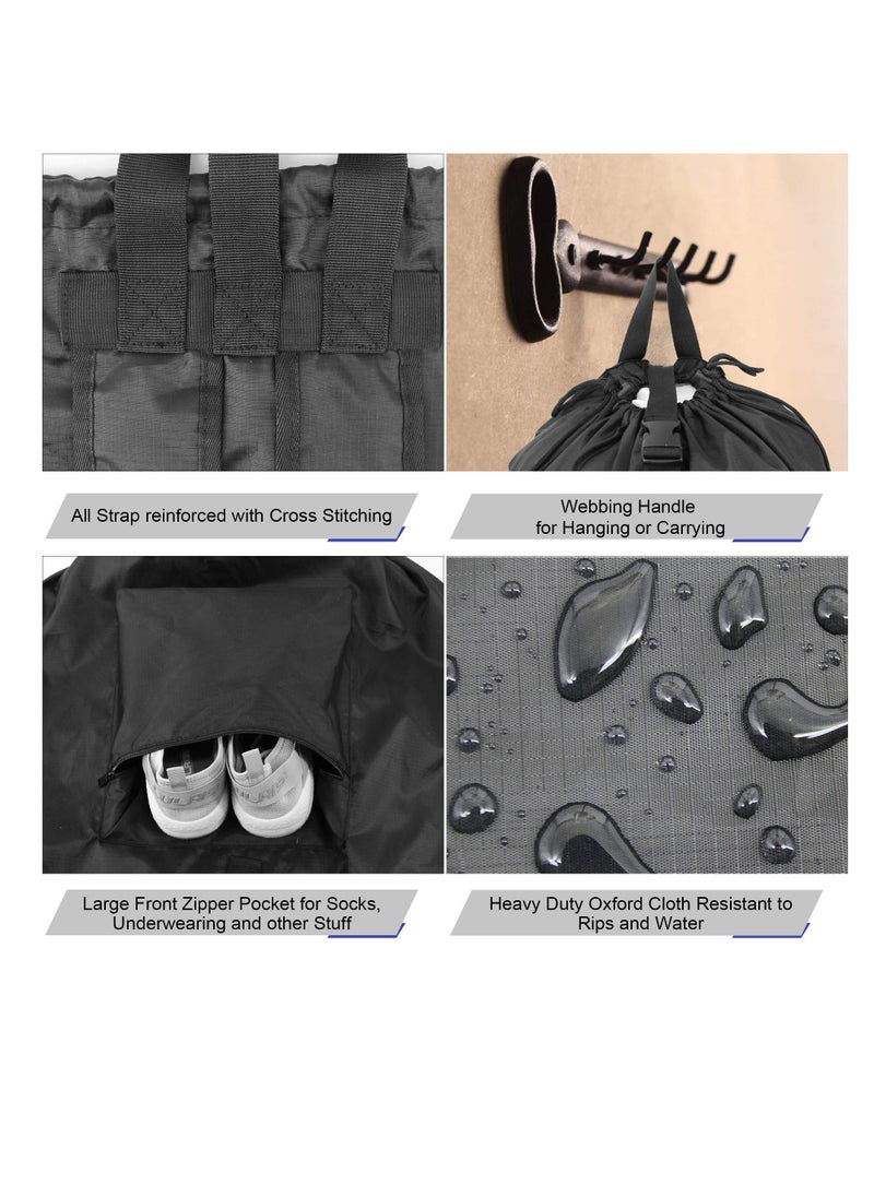 SYOSI - Backpack Laundry Bag with Shoulder Straps and Mesh Pocket Durable Nylon Clothes Hamper Bag with Drawstring Closure, Portable with Handle Xlarge College Dorm Room Essentials for Travel Camp Black - Image 1