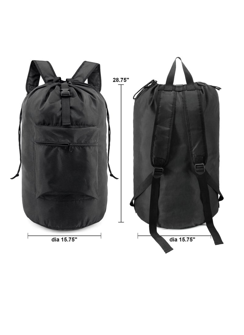 SYOSI - Backpack Laundry Bag with Shoulder Straps and Mesh Pocket Durable Nylon Clothes Hamper Bag with Drawstring Closure, Portable with Handle Xlarge College Dorm Room Essentials for Travel Camp Black - Image 1