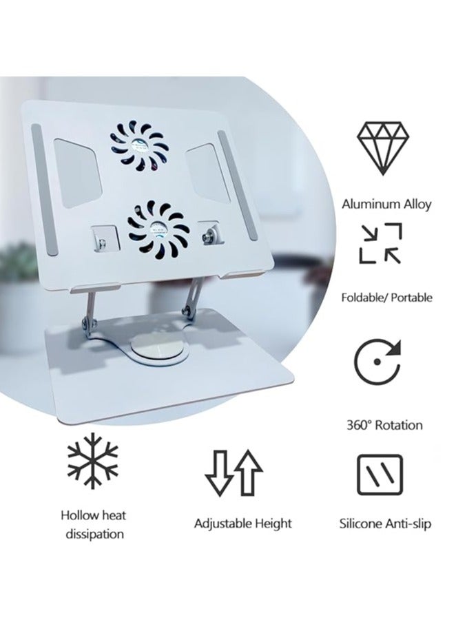 General Aluminum Desktop Laptop Stand 360 Degree Rotation Ergonomic Foldable Portable Laptop Universal Stand with Dual Fans for Laptops, Mac Book, Laptops  - Image 3