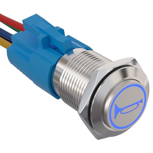APIELE 19mm 12V Momentary Speaker Horn Push Button Toggle Switch 3/4" Mounting Hole 1NO 1NC SPDT with Pre-Wiring Socket for Car Auto Motor (Blue) - Image 1