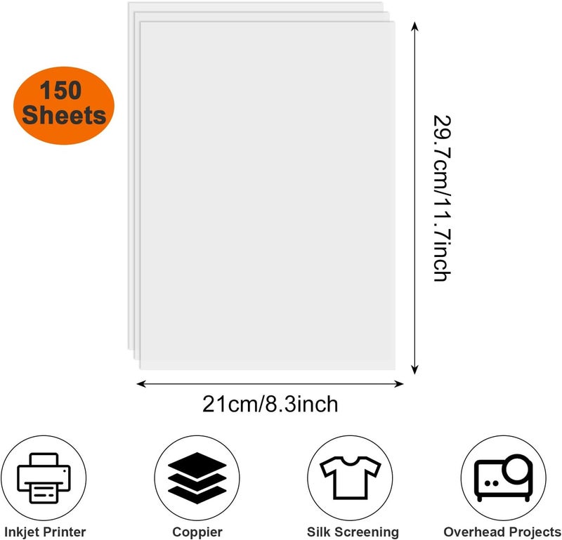 LOLYSIC 150 Sheets Acetate Sheets A4 Inkjet Printer Film Transparency Laser Printed Film Overhead Projector OHP Film - Image 2