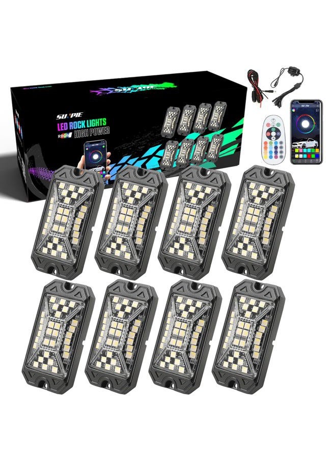SUNPIE 20 Pods Full Angle RGBW Rock Lights High Power Aluminium Metal Underglow Lights Wheel Well Lights with Phone App Voice Mode Music Mode for Off Road Truck SUV ATV UTV Boats - Image 1
