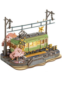 Robotime 3D Puzzles For Adults Diy Model Building Toy With Led Light Wooden Craft Kits Diorama Tram Hobby For Kids Brain Teaser Gift (Sakura Journey)  - Image 1