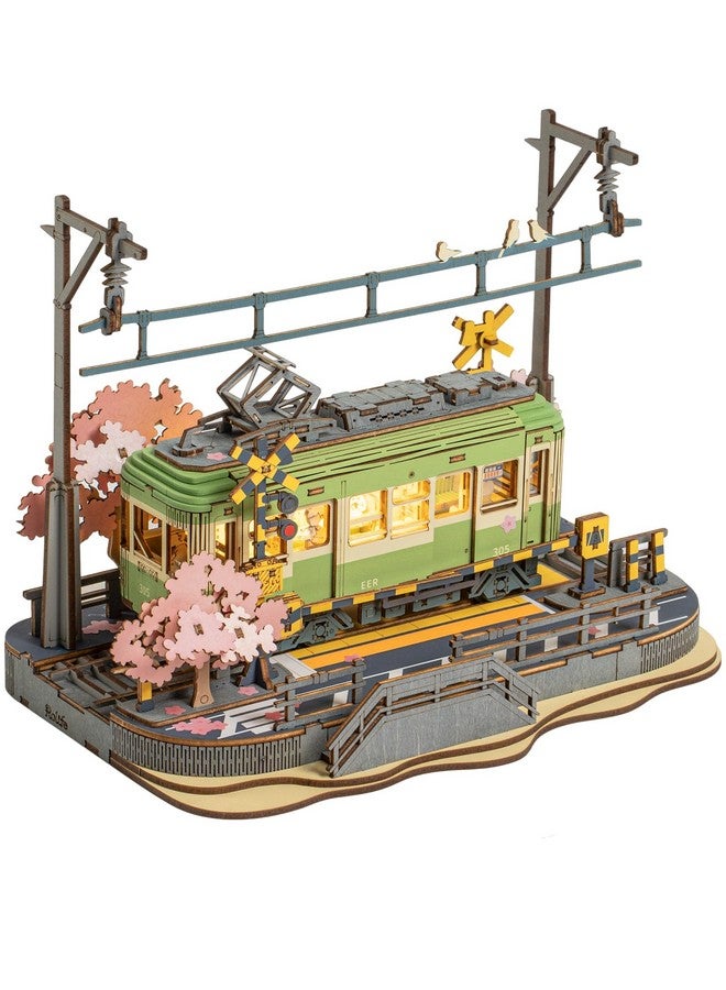 Robotime 3D Puzzles For Adults Diy Model Building Toy With Led Light Wooden Craft Kits Diorama Tram Hobby For Kids Brain Teaser Gift (Sakura Journey) - Image 1