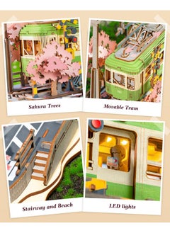 Robotime 3D Puzzles For Adults Diy Model Building Toy With Led Light Wooden Craft Kits Diorama Tram Hobby For Kids Brain Teaser Gift (Sakura Journey)  - Image 3