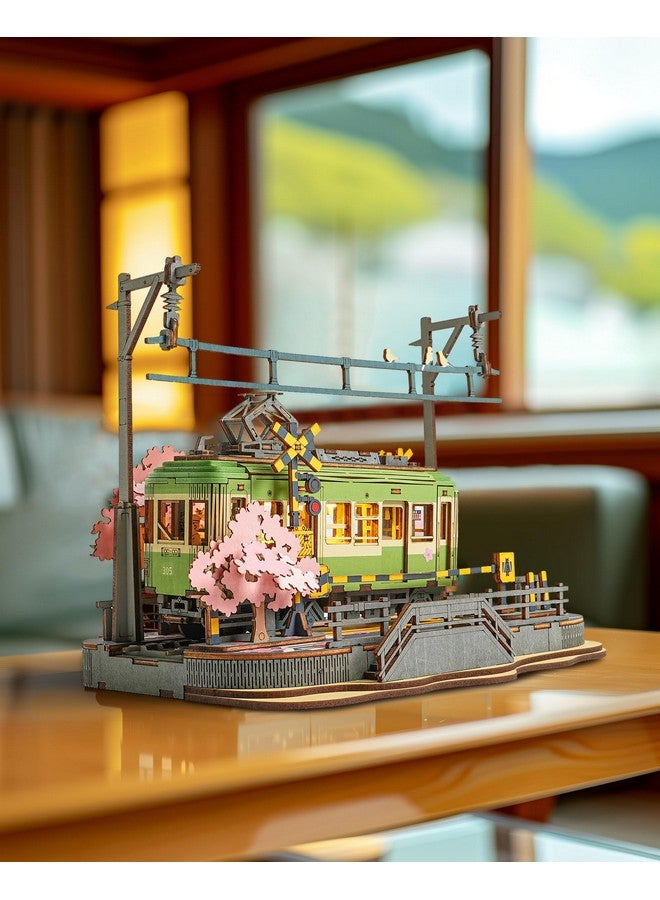 Robotime 3D Puzzles For Adults Diy Model Building Toy With Led Light Wooden Craft Kits Diorama Tram Hobby For Kids Brain Teaser Gift (Sakura Journey) - Image 2