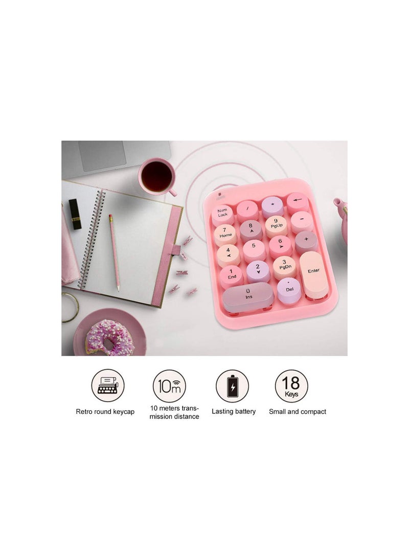 GGOOT - Wireless USB Numeric Keypad, Waterproof 18-Keys Pink Mini Number Pad, Vintage Colorful Round Cap Num Keyboard for Financial Accounting - Image 1