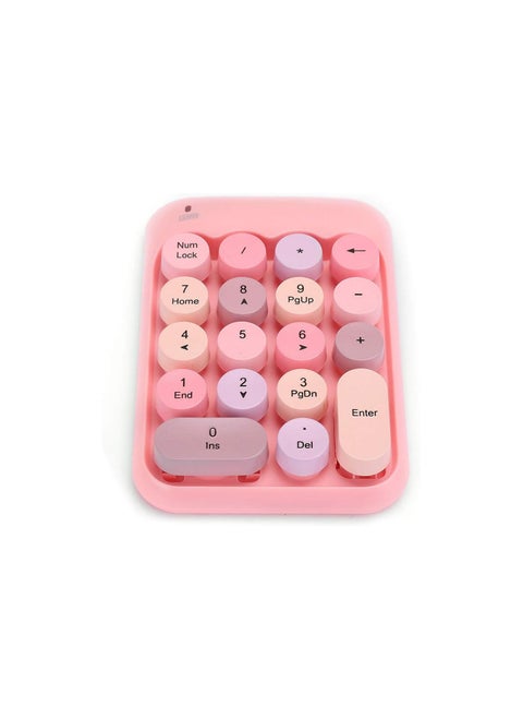 Wireless USB Numeric Keypad, Waterproof 18-Keys Pink Mini Number Pad, Vintage Colorful Round Cap Num Keyboard for Financial Accounting