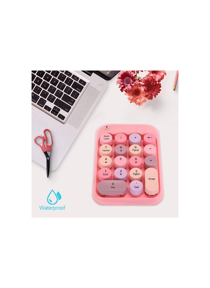 GGOOT - Wireless USB Numeric Keypad, Waterproof 18-Keys Pink Mini Number Pad, Vintage Colorful Round Cap Num Keyboard for Financial Accounting - Image 1