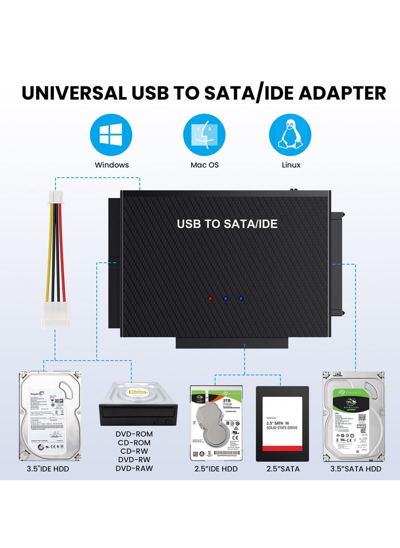 Generic - USB 3.0 Adapter for IDE SATA Hard Drive Recovery, External Data Converter Kit for 2.5 3.5 HDD SSD and 5.25 Inch DVD/CD,ROM - Image 1