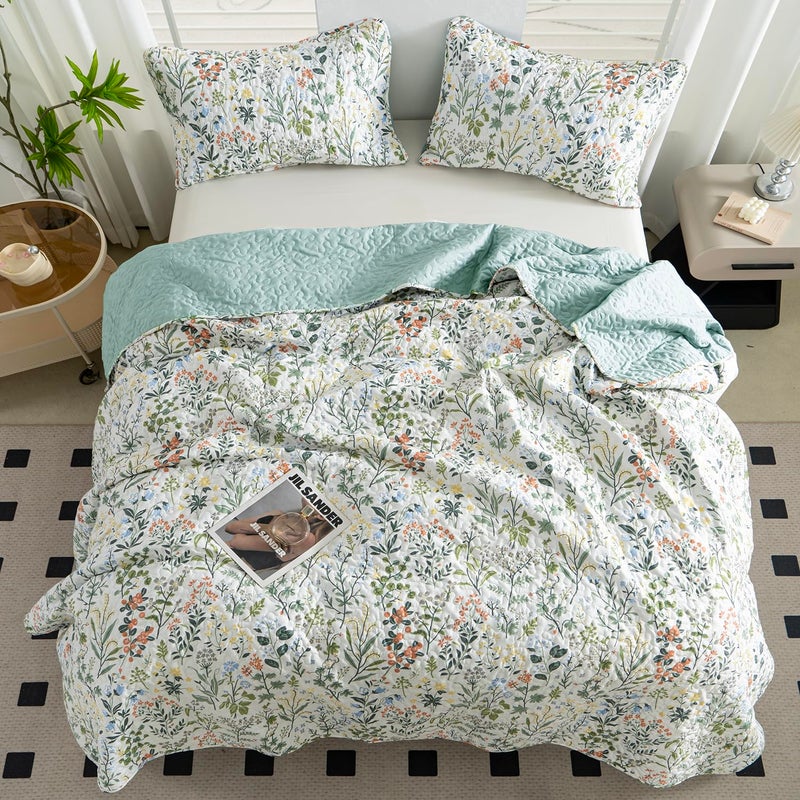 BUPIRD Quilt Set Twin Floral 2 Pieces Soft Lightweight Microfiber Bedspread Twin Quilt Bedding Set Garden Style Floral Printed Quilt Set 1 Quilt and 1 Pillow Sham for All Season - Image 4