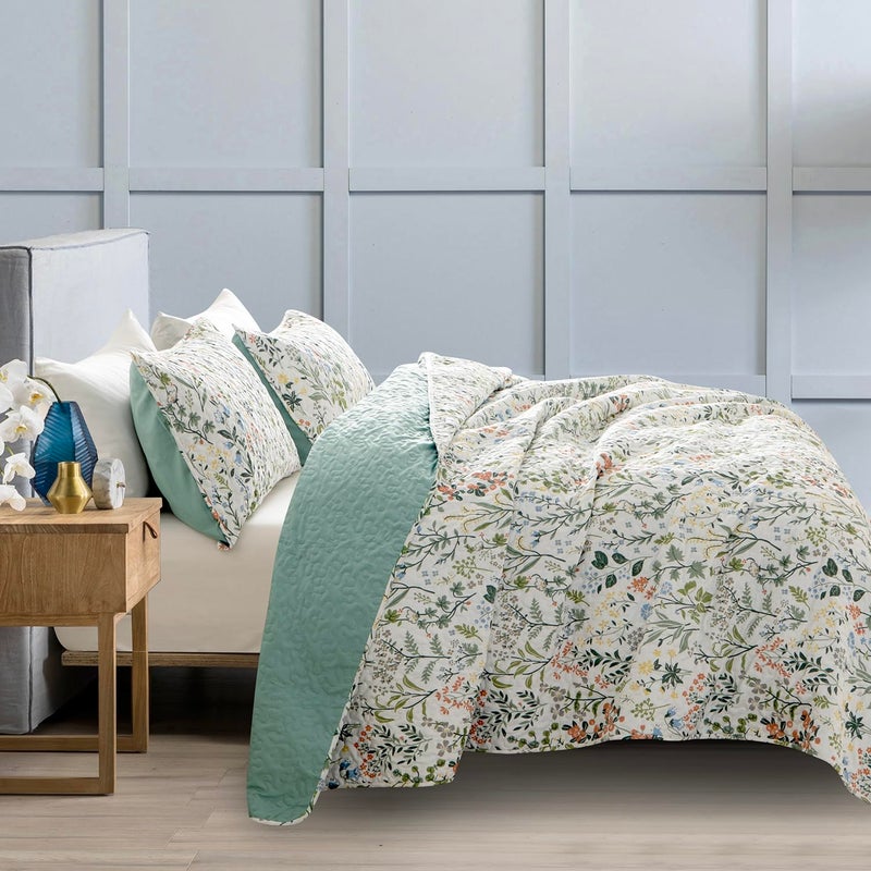 BUPIRD Quilt Set Twin Floral 2 Pieces Soft Lightweight Microfiber Bedspread Twin Quilt Bedding Set Garden Style Floral Printed Quilt Set 1 Quilt and 1 Pillow Sham for All Season - Image 2