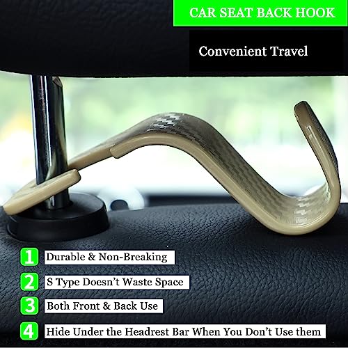 Amooca Car Seat Headrest Hook 4 Pack Hanger Universal Vehicle Car Storage Organizer for Handbag Purse Coat S Type Checkered Beige - Image 4