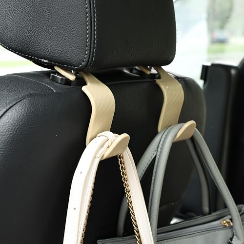 Amooca Car Seat Headrest Hook 4 Pack Hanger Universal Vehicle Car Storage Organizer for Handbag Purse Coat S Type Checkered Beige - Image 2