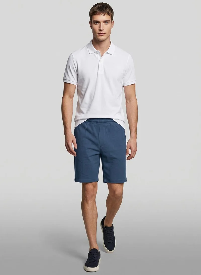 NOBERO Mallard Blue Nobero Ottoman Shorts | Men’s Shorts | Regular Fit | 240 GSM 100% Compact Cotton (Vertical Ottoman Texture) | Knee-Length Mid-Rise Comfort | Elasticated Drawcord Waist & Pockets | Available in 5 Colours for Men | Best Price UAE