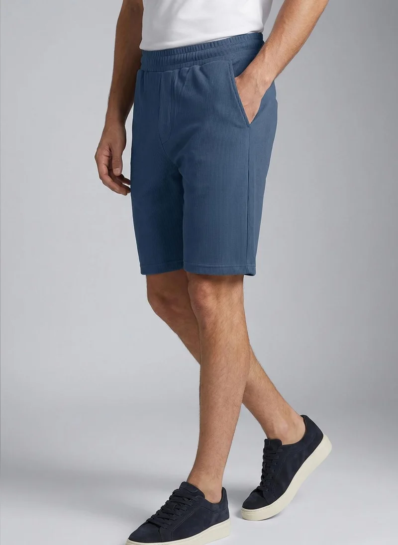 NOBERO Mallard Blue Nobero Ottoman Shorts | Men’s Shorts | Regular Fit | 240 GSM 100% Compact Cotton (Vertical Ottoman Texture) | Knee-Length Mid-Rise Comfort | Elasticated Drawcord Waist & Pockets | Available in 5 Colours for Men | Best Price UAE