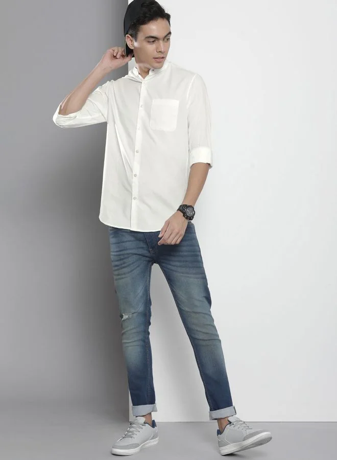 The Indian Garage Co Men Regular Fit Solid Full Sleeves Mandarin Collar Casual Shirt