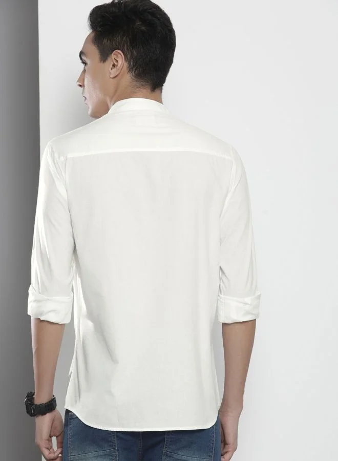 The Indian Garage Co Men Regular Fit Solid Full Sleeves Mandarin Collar Casual Shirt