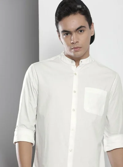 شركة المرآب الهندية Men Regular Fit Solid Full Sleeves Mandarin Collar Casual Shirt