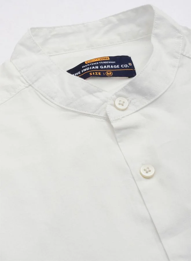 The Indian Garage Co Men Regular Fit Solid Full Sleeves Mandarin Collar Casual Shirt