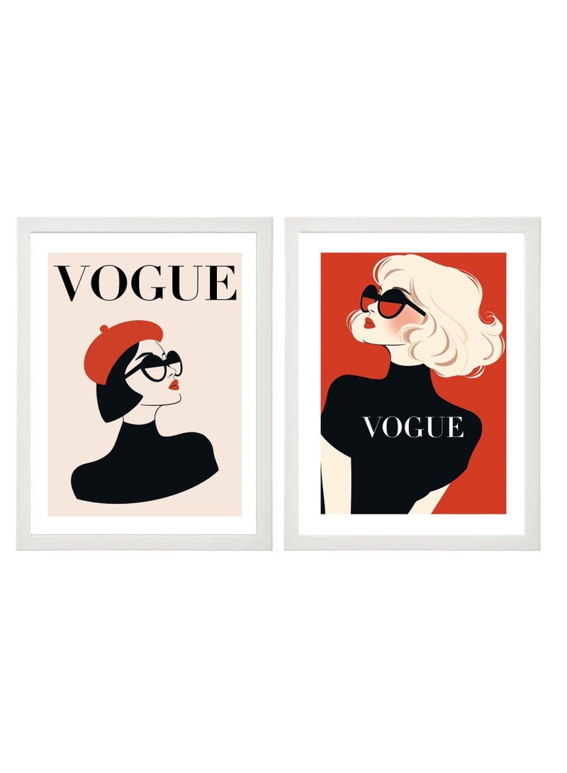 Boomah Accessories Set of 2, Vogue Fashion Girl Design Abstract Wall Art Poster with Frame 30x40cm - Image 1