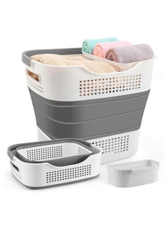 XVersion Laundry Basket Large Foldable 40L with Handle, Collapsible Handled Plastic Washing Clothes Laundry Bin Container, Multi purpose Organizer Storage Washing Basket for Home - Dark Gray  - Image 1