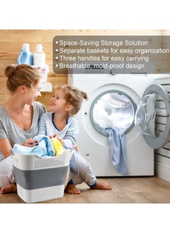 XVersion Laundry Basket Large Foldable 40L with Handle, Collapsible Handled Plastic Washing Clothes Laundry Bin Container, Multi purpose Organizer Storage Washing Basket for Home - Dark Gray  - Image 2
