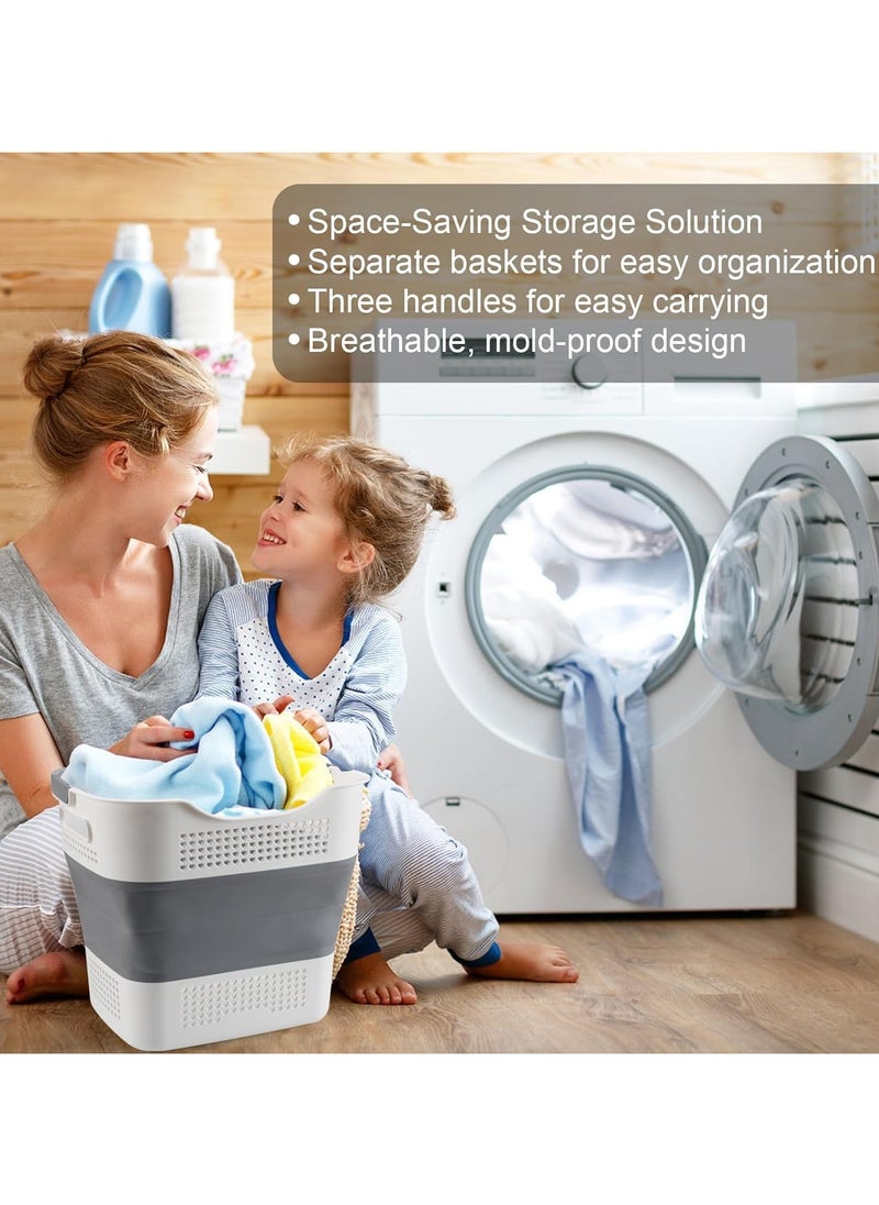 XVersion - Laundry Basket Large Foldable 40L with Handle, Collapsible Handled Plastic Washing Clothes Laundry Bin Container, Multi purpose Organizer Storage Washing Basket for Home - Dark Gray - Image 1