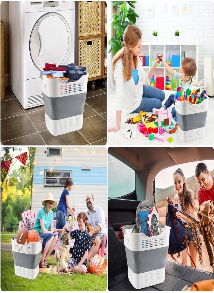XVersion - Laundry Basket Large Foldable 40L with Handle, Collapsible Handled Plastic Washing Clothes Laundry Bin Container, Multi purpose Organizer Storage Washing Basket for Home - Dark Gray - Image 1