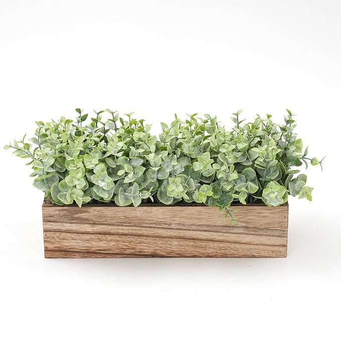 Artificial Eucalyptus Potted Plants Fake Potted Plants Rectangular Wooden Planter Box Artificial Eucalyptus Leaves for Suit Office Party Table Indoor and Outdoor Decor