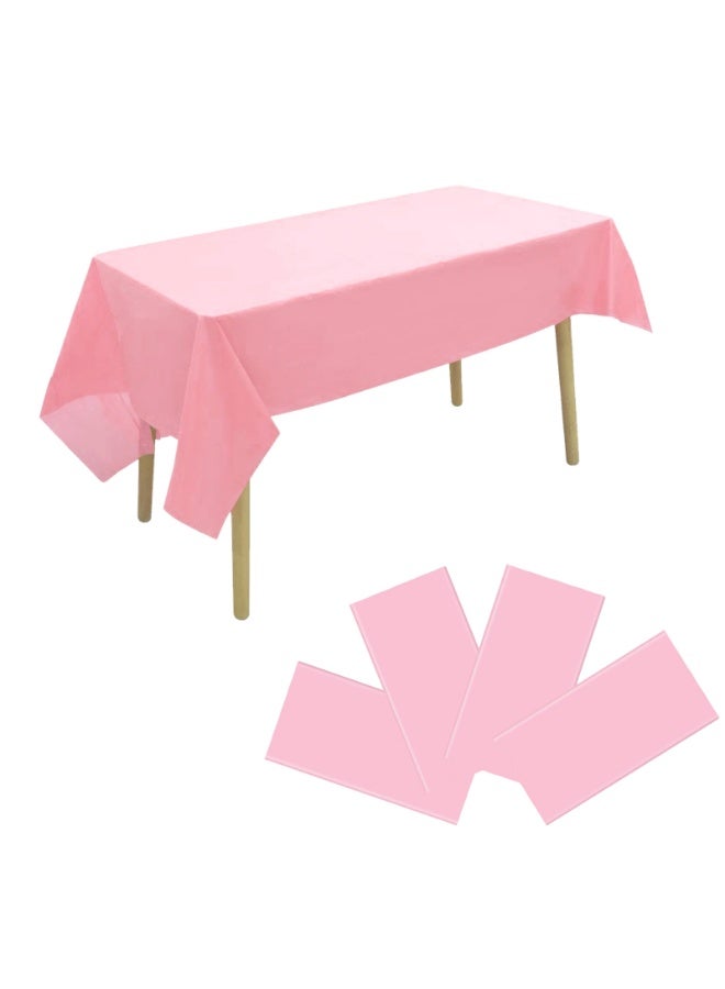 4 عبوات مفارش مائدة يمكن التخلص منها، غطاء مائدة مستطيل مقاوم للماء من البولي إيثيلين البولي إيثيلين لحفلات الشواء والزفاف - Image 1