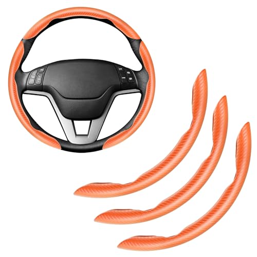 Amiss 3pcs Carbon Fiber AntiSkid Steering Wheel Cover Segmented  Butterfly Design Universal 99 Car Wheel Cover Protector Orange
