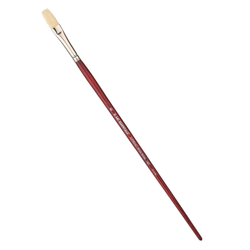 Art Essentials SUPREMO White Bristle Brush for Oil and Acrylic Painting - Series 140F - Flat - Long Handle - Size: 6, with Maximum Colour Holding Capacity, Even & Consistent Flow - Image 1