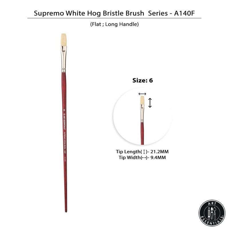 Art Essentials SUPREMO White Bristle Brush for Oil and Acrylic Painting - Series 140F - Flat - Long Handle - Size: 6, with Maximum Colour Holding Capacity, Even & Consistent Flow - Image 5