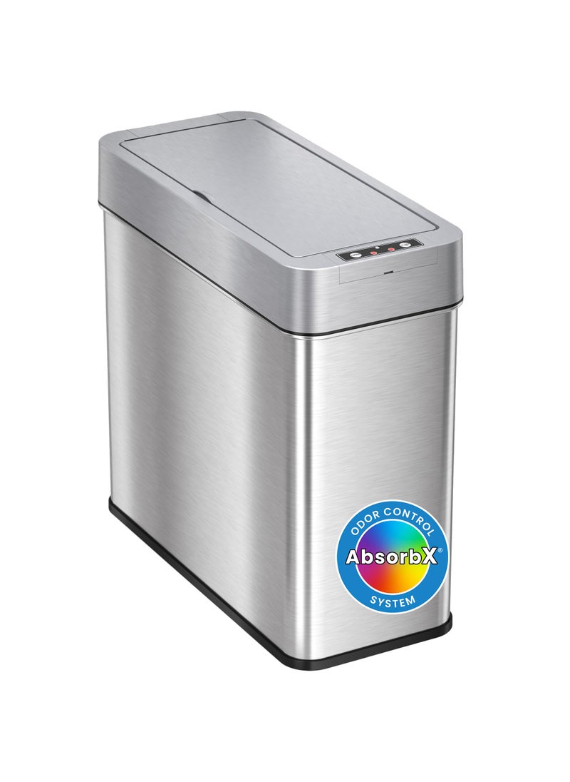 iTouchless iTouchless 4 Gallon Side Lid Open with AbsorbX Odor Control 15 Liter Stainless Steel Automatic Trash Can Slim Garbage Bin Silver 4 Gal Right Sensor 