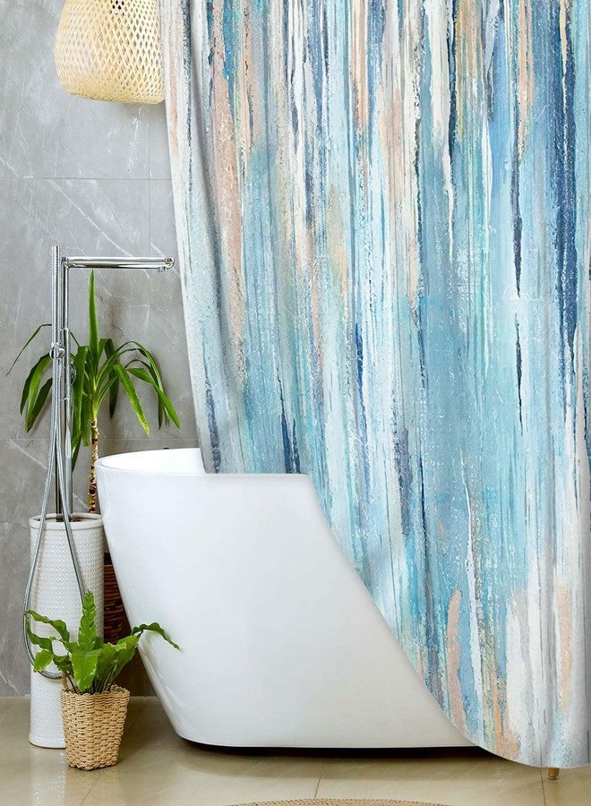 JAWO ستارة حمام JAWO بتصميم تجريدي، أطقم ستائر حمام عصرية للحمام، رمادي وأزرق بنمط خطوط جمالية، ستائر حوض استحمام من البوليستر بتصميم عصري بسيط. - Image 2