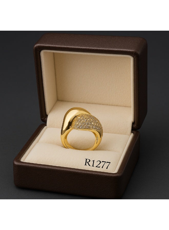 3Diamonds Gold-Plated Adjustable Ring with Full Micro-Zircon Detail – Bold & Elegant Design  - Image 2