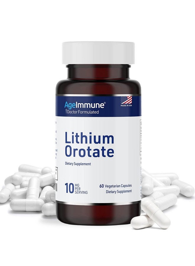 AgeImmune Lithium Orotate Supplement 10mg, 60 Vegetarian Capsules. Supports Memory and Emotional Wellness. Magnesium Stearate Free Supplements. (1) - Image 1