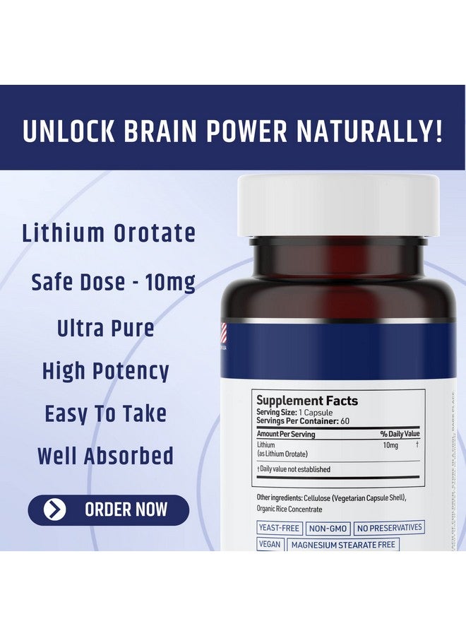 AgeImmune Lithium Orotate Supplement 10mg, 60 Vegetarian Capsules. Supports Memory and Emotional Wellness. Magnesium Stearate Free Supplements. (1) - Image 3