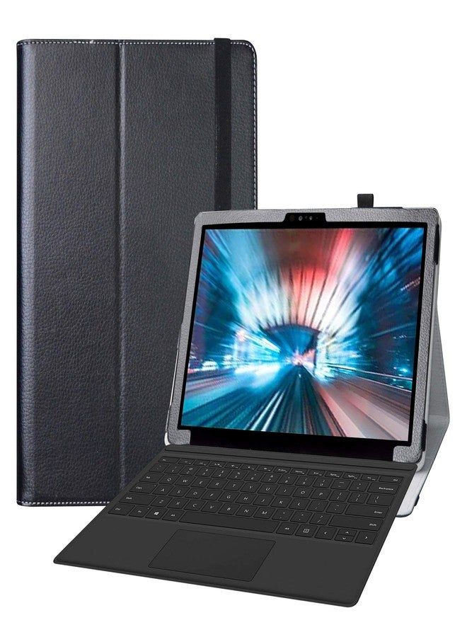 Bige for Dell Latitude 7200 Case, PU Leather Folio 2-Folding Stand Cover for 12.3" 2-in-1 Tablet, Black - Image 1