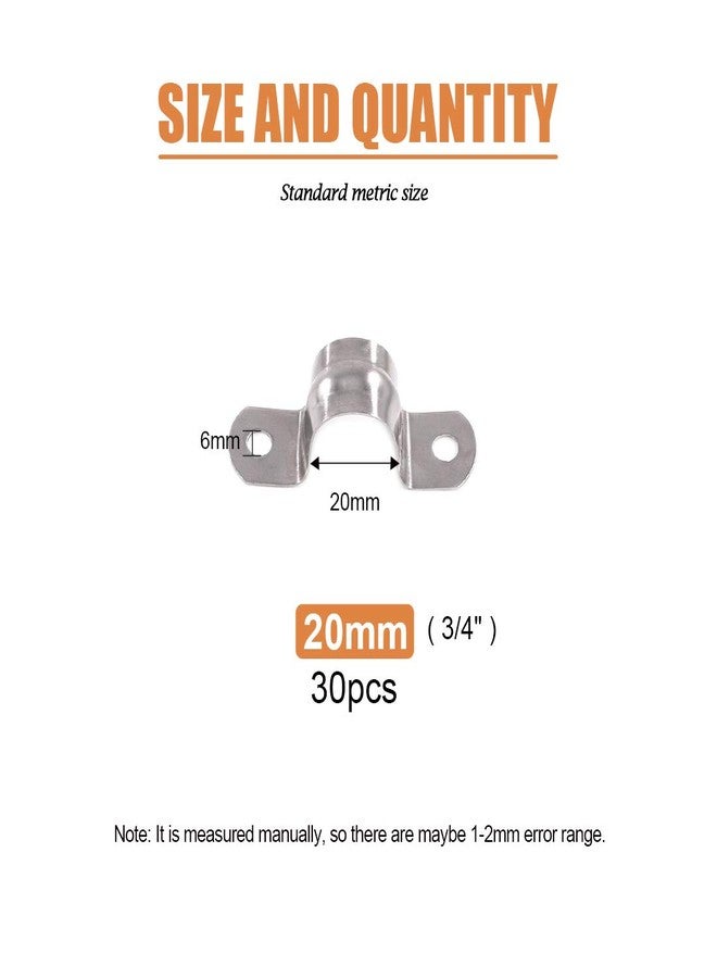 Keadic 30Pcs M20 Two Hole Strap U Bracket Tube Strap Tension Clips Stainless Steel Heavy Duty Rigid Pipe Strap Clamp, for Pipe Fixing - Image 2