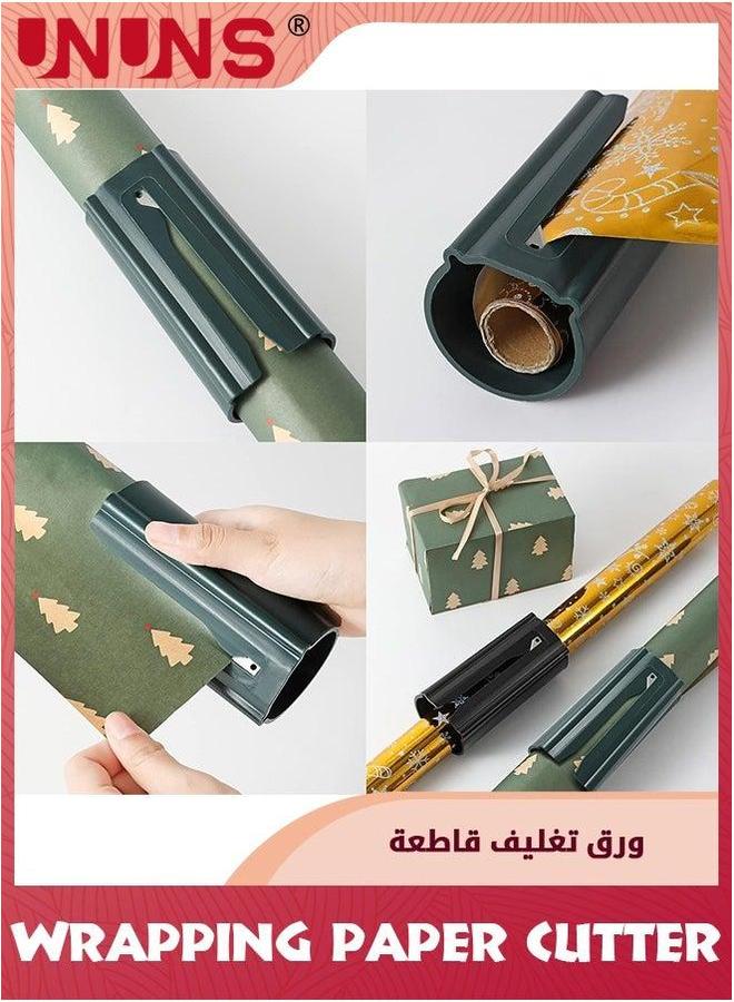 UNUNS 2 Pack Wrapping Paper Cutter,Gift Wrap Cutter,Wrapping Cutter Tool Tube,Portable Sliding Roll Gift Packaging for Gift,Black+Green - Image 5